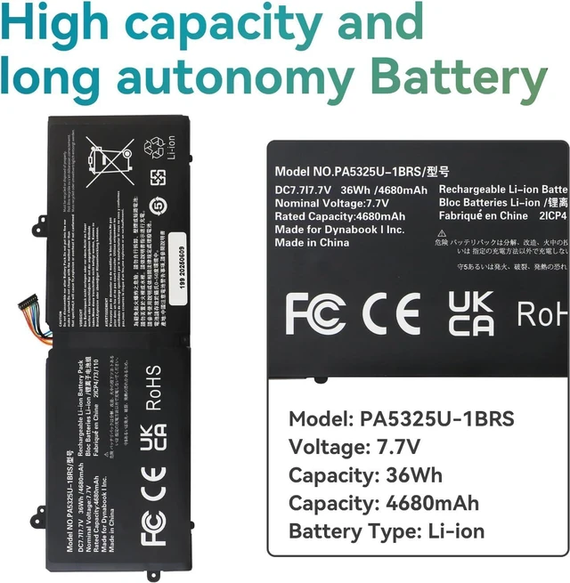 Alt view image 3 of 7 - 7.7V 36Wh PA5325U-1BRS Batería de Repuesto para computadora portátil Compatible for Toshiba Portege Portégé X30T-E 2-in-1 Convertible Notebook Serie X30T-E-13H X30T-E-14K X30T-E-109