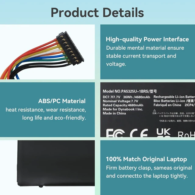 Alt view image 5 of 7 - 7.7V 36Wh PA5325U-1BRS Batería de Repuesto para computadora portátil Compatible for Toshiba Portege Portégé X30T-E 2-in-1 Convertible Notebook Serie X30T-E-13H X30T-E-14K X30T-E-109