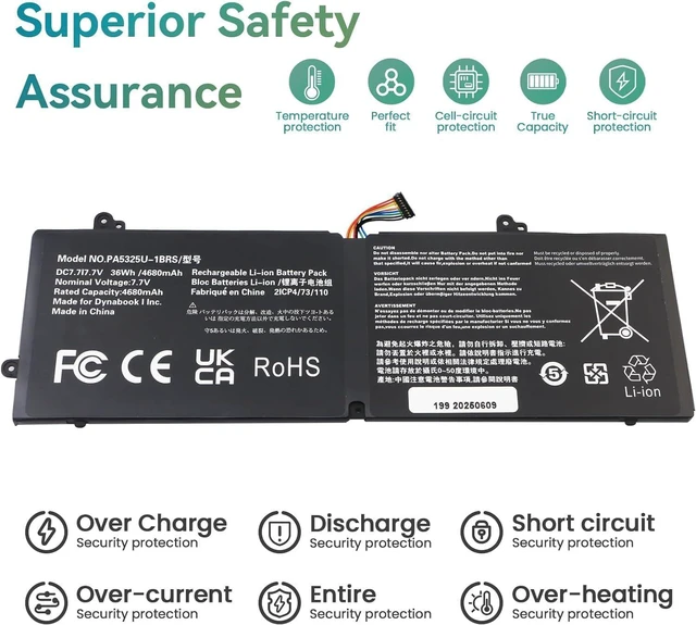 Alt view image 6 of 7 - 7.7V 36Wh PA5325U-1BRS Batería de Repuesto para computadora portátil Compatible for Toshiba Portege Portégé X30T-E 2-in-1 Convertible Notebook Serie X30T-E-13H X30T-E-14K X30T-E-109