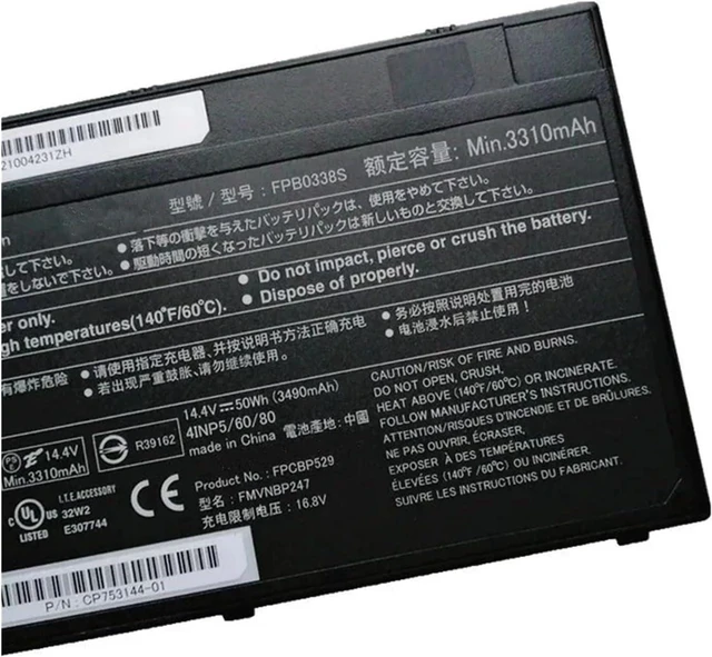 Alt view image 3 of 6 - 50Wh FPB0338S FPCBP531 Laptop Battery - Compatible for Fujitsu LifeBook U747 U748 U757 U758 T937 T938 E548 E558 FPCBP529 FMVNBP247 NBP248 Replacement Battery