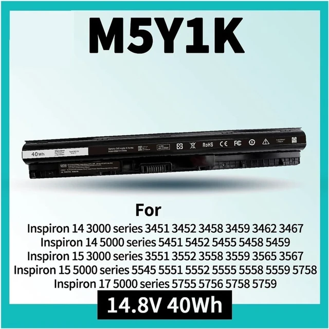 Alt view image 2 of 6 - M5Y1K 14.8V BatteryCompatible for Dellfor Inspiron 15 3000 5000 Series 5559 5558 5555 5758 3567 3551 3552 3558 14 3451 3452 5458 17 5755 5756