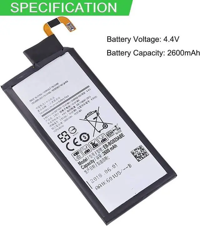 Alt view image 2 of 5 - 4.4V 2600mAh EB-BG925ABE Batería portátil Compatible con Galaxy S6 Edge G9250 G925F G925FQ G925S S6Edge G925A G925V