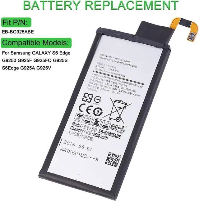 Alt view image 3 of 5 - 4.4V 2600mAh EB-BG925ABE Batería portátil Compatible con Galaxy S6 Edge G9250 G925F G925FQ G925S S6Edge G925A G925V