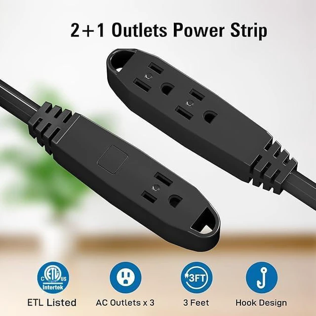 Alt view image 3 of 7 - 50-Feet 3 Outlet Extension Cord, Kasonic UL Listed, 16/3 SJTW 3-Wire Grounded, 13 Amp 125 V 1625 Watts, Multi-Outlet Indoor/Outdoor Use, Black