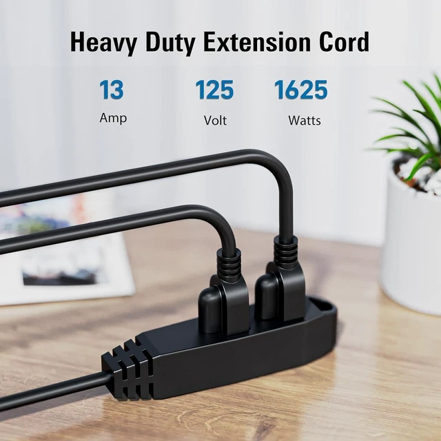 Alt view image 2 of 7 - 50-Feet 3 Outlet Extension Cord, Kasonic UL Listed, 16/3 SJTW 3-Wire Grounded, 13 Amp 125 V 1625 Watts, Multi-Outlet Indoor/Outdoor Use, Black