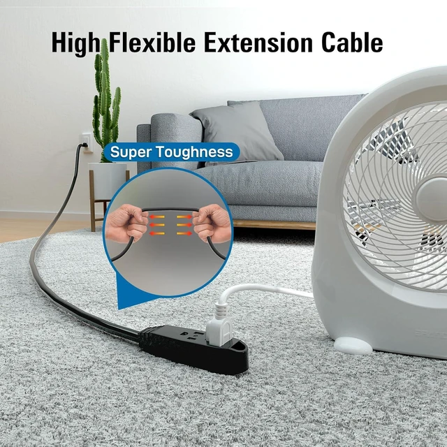 Alt view image 5 of 7 - 50-Feet 3 Outlet Extension Cord, Kasonic UL Listed, 16/3 SJTW 3-Wire Grounded, 13 Amp 125 V 1625 Watts, Multi-Outlet Indoor/Outdoor Use, Black