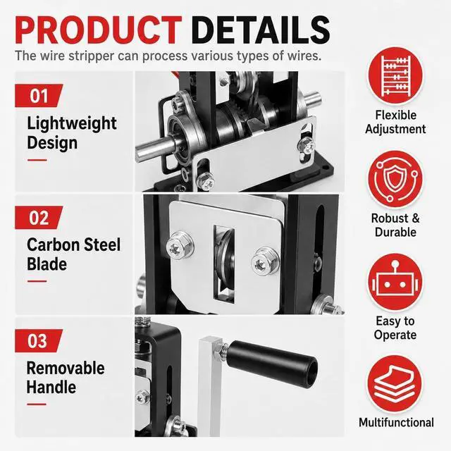 Alt view image 4 of 7 - Manual Wire Stripper, 0.04"-1" Copper Stripper, Hand Crank & Drill Powered | Portable Aluminum Alloy Wire Peeling Tool, Suitable for Scrap Copper Recycling & Daily DIY Wire Stripping Jobs