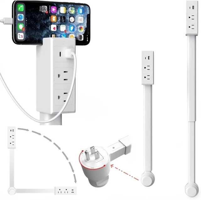 Main image of Electrical Outlet Extender Features USB-A, USB-C, and 2 AC Electrical Outlet Extender Stick for Hard to Reach Spaces Extends 17"-27", Rotates 180°. Use Behind Couches, Nightstands, Desks (1PCS)