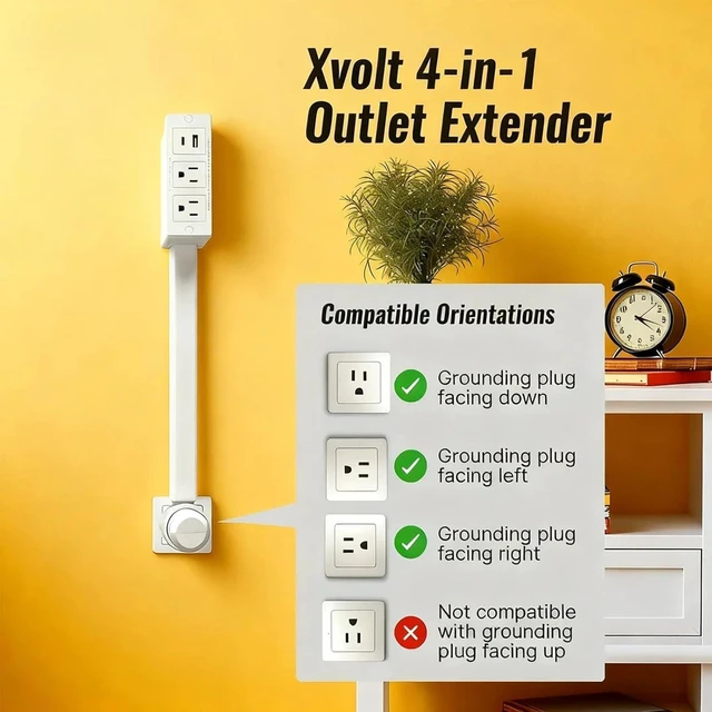 Alt view image 2 of 7 - Electrical Outlet Extender Features USB-A, USB-C, and 2 AC Electrical Outlet Extender Stick for Hard to Reach Spaces Extends 17"-27", Rotates 180°. Use Behind Couches, Nightstands, Desks (1PCS)