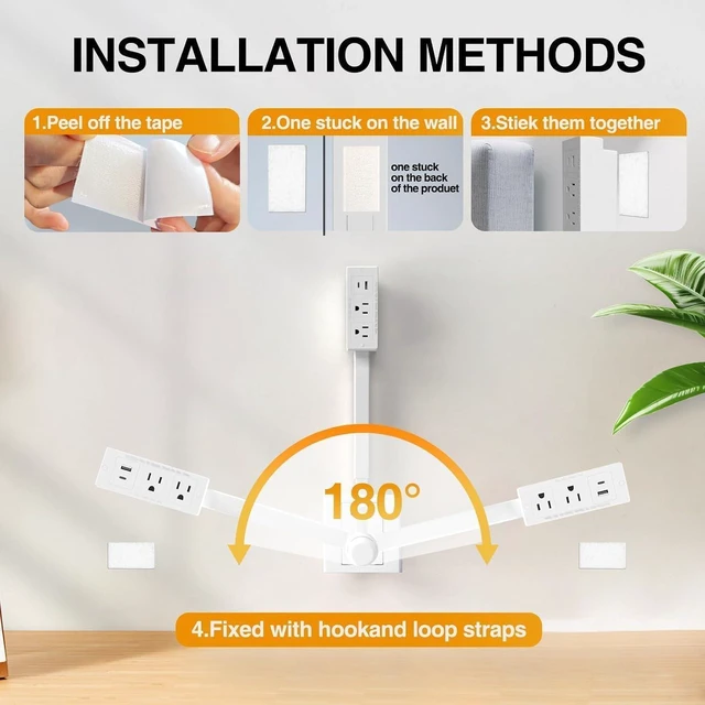 Alt view image 3 of 7 - Electrical Outlet Extender Features USB-A, USB-C, and 2 AC Electrical Outlet Extender Stick for Hard to Reach Spaces Extends 17"-27", Rotates 180°. Use Behind Couches, Nightstands, Desks (1PCS)