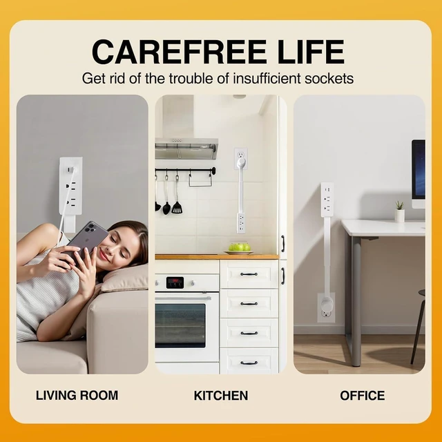 Alt view image 6 of 7 - Electrical Outlet Extender Features USB-A, USB-C, and 2 AC Electrical Outlet Extender Stick for Hard to Reach Spaces Extends 17"-27", Rotates 180°. Use Behind Couches, Nightstands, Desks (1PCS)