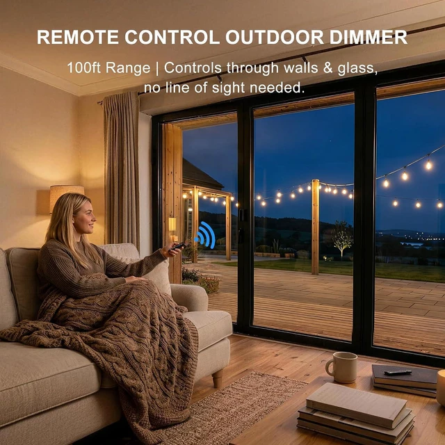 Alt view image 3 of 7 - Outdoor Dimmer for String Lights 350W Plug-in Dimmer Switch with 100FT Remote, Timer & Memory IP65 Waterproof Dimmer Plug for LED & Incandescent Lights, Indoor Light Dimmer Switch