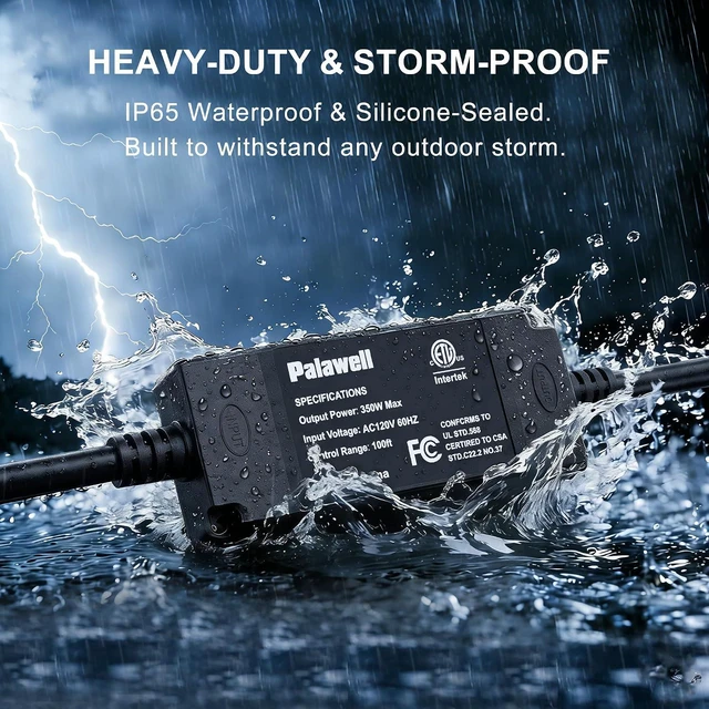 Alt view image 5 of 7 - Outdoor Dimmer for String Lights 350W Plug-in Dimmer Switch with 100FT Remote, Timer & Memory IP65 Waterproof Dimmer Plug for LED & Incandescent Lights, Indoor Light Dimmer Switch
