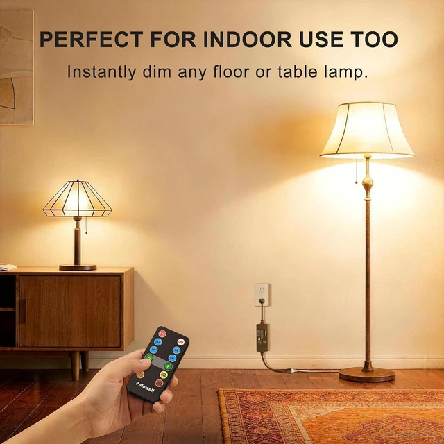Alt view image 6 of 7 - Outdoor Dimmer for String Lights 350W Plug-in Dimmer Switch with 100FT Remote, Timer & Memory IP65 Waterproof Dimmer Plug for LED & Incandescent Lights, Indoor Light Dimmer Switch