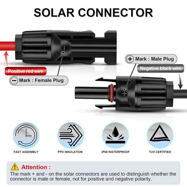 Alt view image 2 of 7 - iGreely 20 Feet 10AWG Solar Extension Cable with Female and Male Connector Solar Panel Wire Adapter (20FT Red + 20FT Black)