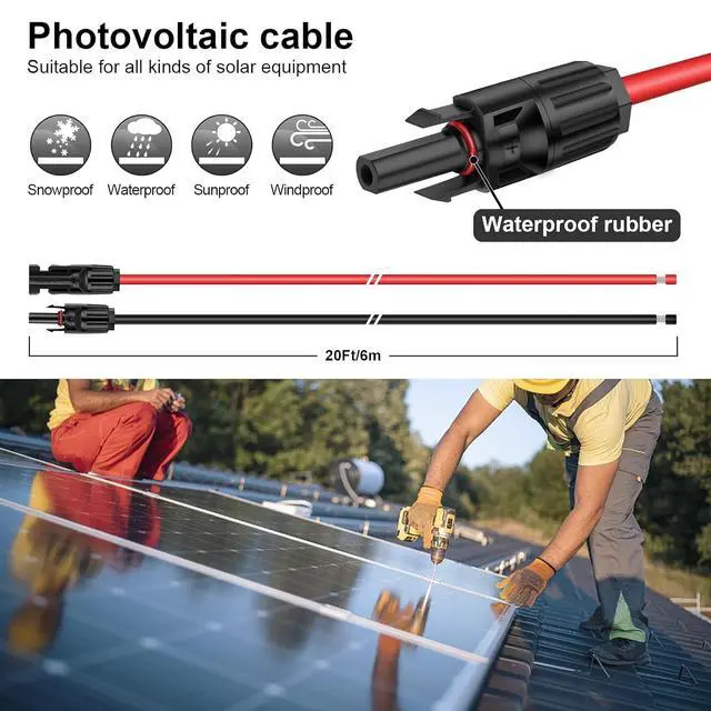 Alt view image 5 of 7 - iGreely 20 Feet 10AWG Solar Extension Cable with Female and Male Connector Solar Panel Wire Adapter (20FT Red + 20FT Black)