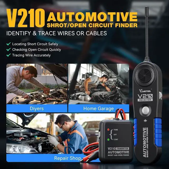Alt view image 2 of 7 - VDIAGTOOL V210 Wire Tracer Electrical Automotive Open & Short Finder Circuit Tester Circuit Breaker Finder Fault Probe Wire Tester Electrical DC 6-42V