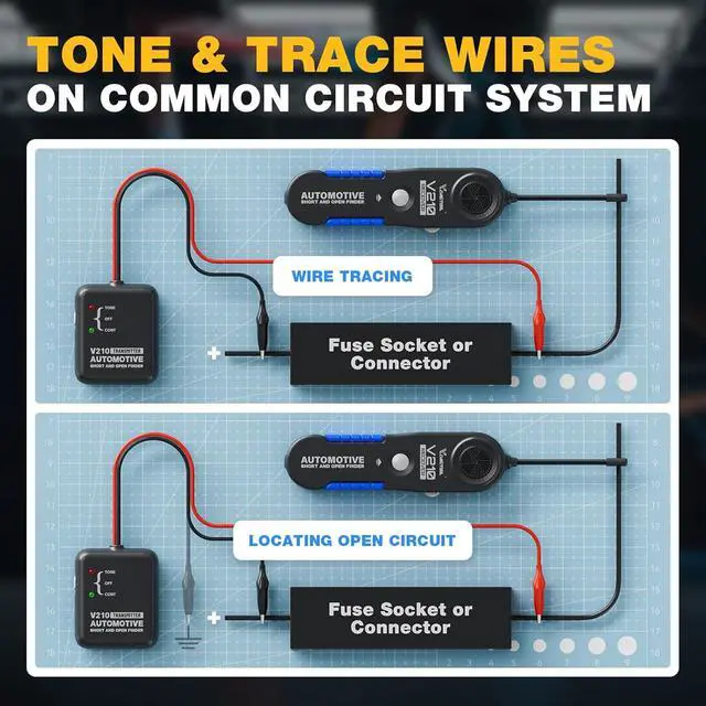 Alt view image 4 of 7 - VDIAGTOOL V210 Wire Tracer Electrical Automotive Open & Short Finder Circuit Tester Circuit Breaker Finder Fault Probe Wire Tester Electrical DC 6-42V