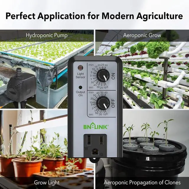 Alt view image 4 of 7 - BN-LINK Short Period Repeat Cycle Intermittent Timer, Interval Timer - Day, Night, or 24 Hour Operation, Photocell Light Sensor Dusk to Dawn for Hydroponics Aquaponics Aeroponics