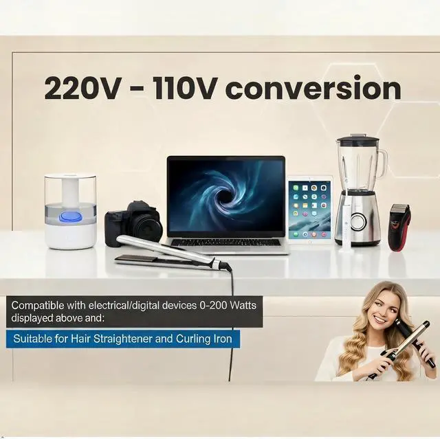 Alt view image 5 of 7 - International Travel Adapter & Voltage Converter 220V to 110V, 2 Standard AC outlets, 5 adaptors (US Power Cable, Type C/L/I/M/G), Fast Charging Type-C Port, & 3 USB Ports