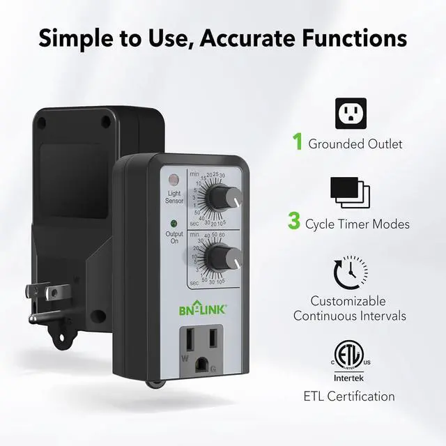 Alt view image 2 of 7 - BN-LINK Short Period Repeat Cycle Intermittent Timer, Interval Timer - Day, Night, or 24 Hour Operation, Photocell Light Sensor Dusk to Dawn for Hydroponics Aquaponics Aeroponics