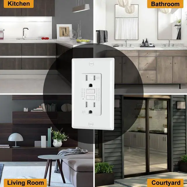 Alt view image 4 of 7 - ELECTECK 5 Pack GFCI Outlets 15 Amp, Outdoor Weather Resistant (WR), Decor GFI Receptacles with LED Indicator, Ground Fault Circuit Interrupter, Wallplate Included, ETL Certified, White