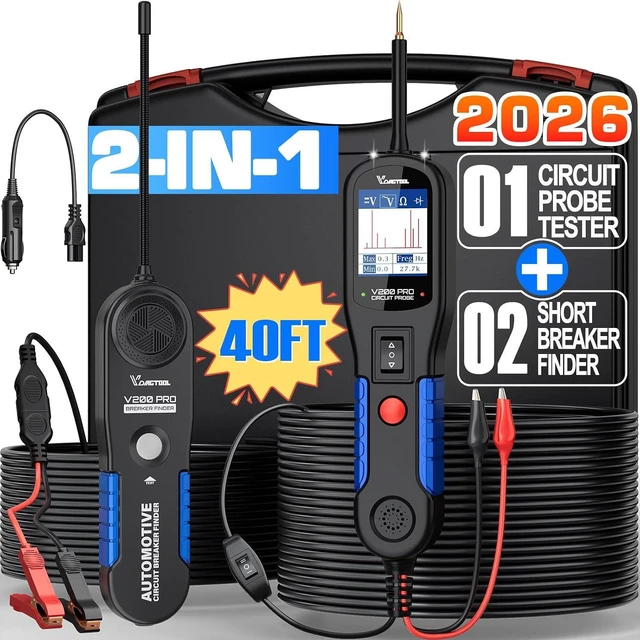 Main image of VDIAGTOOL V200 Pro Automotive Power Circuit Probe Tester, Broken Wire Detector Tool, 12/24V Car Open Short Circuit Breaker Finder, Electrical Wire Cable Tracer, AC/DC Relay Fuse Continuity Testing Kit