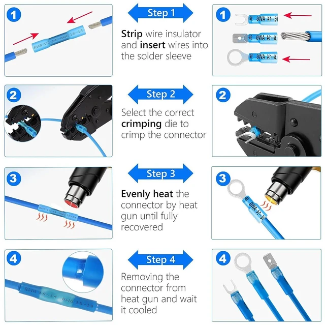 Alt view image 6 of 7 - Kuject 450PCS Heat Shrink Wire Connectors, Multipurpose Waterproof Electrical Wire Terminals kit, Insulated Crimp Connectors Ring Fork Spade Butt Splices for Automotive Marine Boat Truck