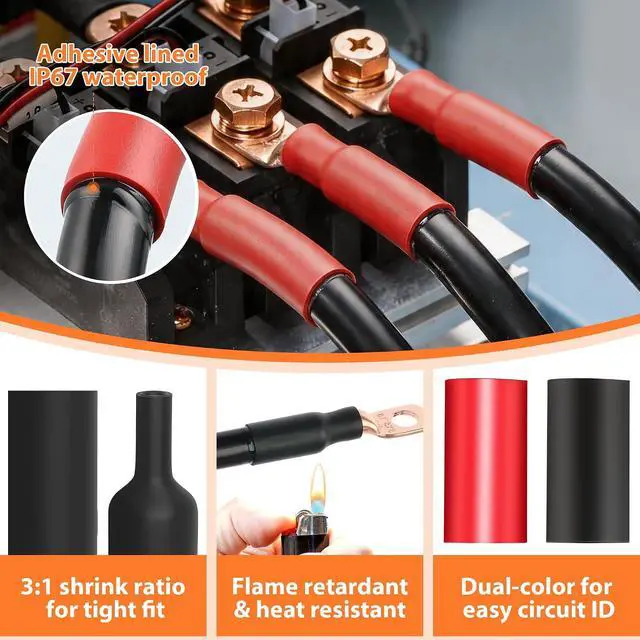 Alt view image 4 of 7 - Kuject 220PCS Battery Cable Ends 2/0 1/0 1 2 4 6 8 AWG Gauge, 110PCS Heavy Duty Copper Wire Lugs Kit, Battery Cable Terminal Connectors Assortment with 110PCS 3:1 Heat Shrink Tubing