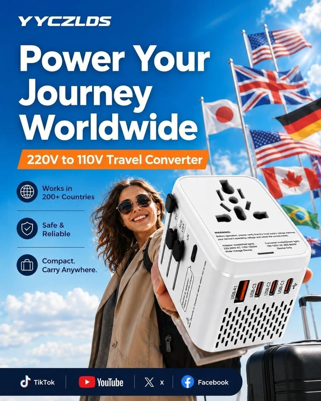 Alt view image 2 of 7 - Universal Travel Adapter European Plug Adaptateur Prise Europe Canada Voltage Converter 220v to 110v Power International Accessories Smart UK Essentials Type C G Worldwide (White)