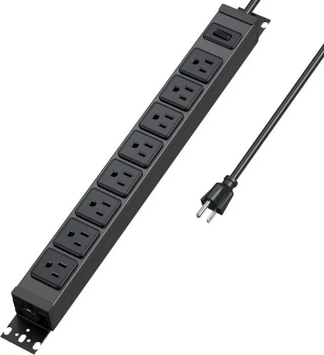 Main image of 360° Rotating 8 Outlet Mountable Power Strip, Metal Gaming Table Mounted Outlet Strip, Heavy Duty Wall Mount Socket with Switch, 6ft Power Cord.