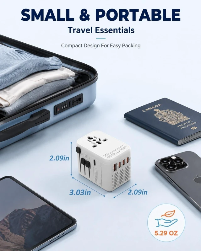 Alt view image 7 of 7 - Universal Travel Adapter European Plug Adaptateur Prise Europe Canada Voltage Converter 220v to 110v Power International Accessories Smart UK Essentials Type C G Worldwide (White)