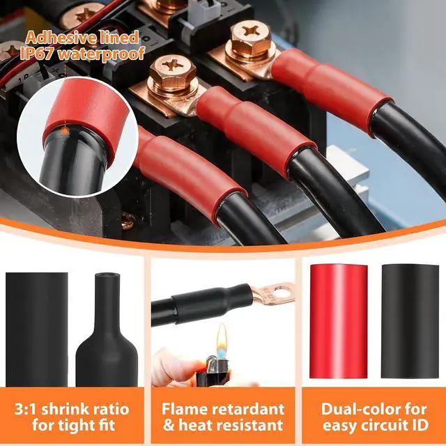 Alt view image 4 of 7 - 220PCS Battery Cable Ends AWG 2/0 1/0 1 2 4 6 8 Gauge, 110PCS Heavy Duty Copper Wire Lugs Kit, Battery Cable Terminal Connectors Assortment with 110PCS 3:1 Heat Shrink Tubing