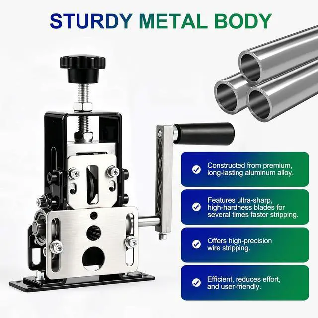 Alt view image 3 of 7 - Wire Stripper Machine, 0.06"-1" Wire Stripping Machine with Replacement Blades Support Hand Crank or Drill Powered, Portable Aluminum Alloy Wire Peeling Tool for Scrap Copper Recycling