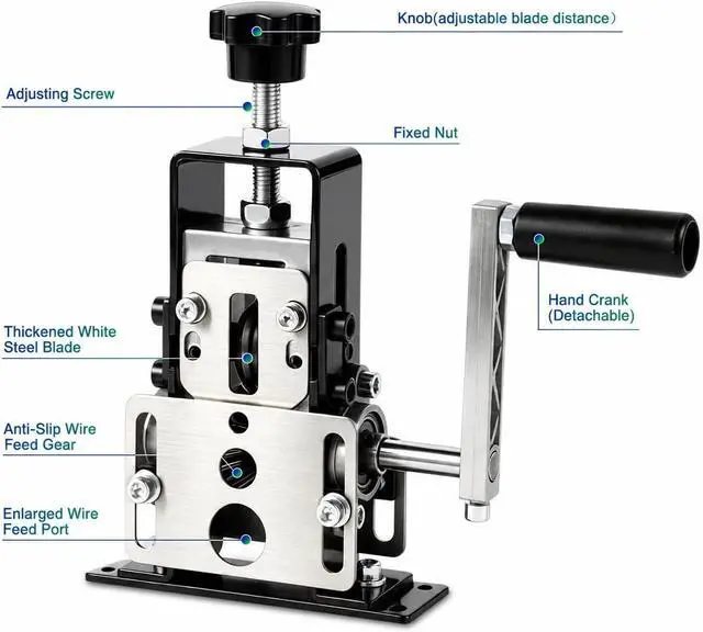 Alt view image 5 of 7 - Wire Stripper Machine, 0.06"-1" Wire Stripping Machine with Replacement Blades Support Hand Crank or Drill Powered, Portable Aluminum Alloy Wire Peeling Tool for Scrap Copper Recycling