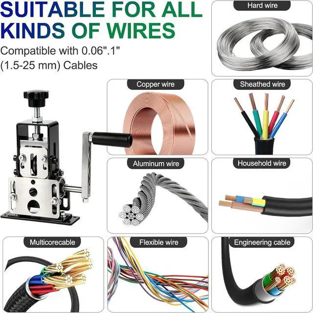 Alt view image 7 of 7 - Wire Stripper Machine, 0.06"-1" Wire Stripping Machine with Replacement Blades Support Hand Crank or Drill Powered, Portable Aluminum Alloy Wire Peeling Tool for Scrap Copper Recycling