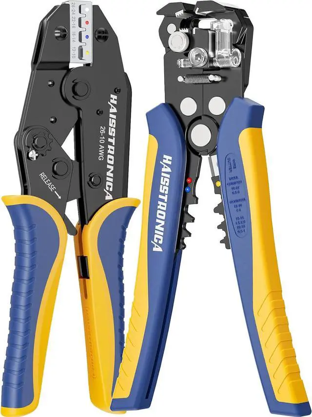 Main image of haisstronica Wire Stripper and Crimping Tool,AWG 24-10 Automatic Stripper Tool with AWG 22-10 Ratchet Wire Crimper for Heat Shrink Connectors