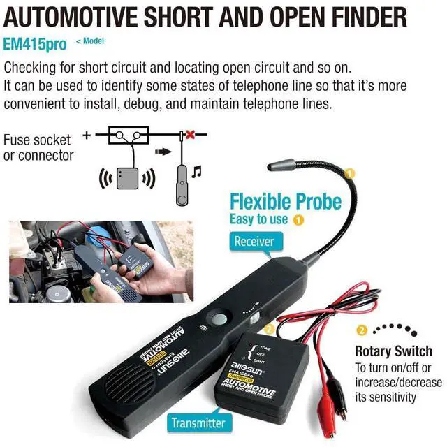 Alt view image 6 of 7 - allsun em415Pro Circuit Break Short Auto Finder Cable Wire Breaker Tracker DC Under 42V,12V Battery Diagnostics Wire Tracking