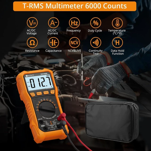 Alt view image 2 of 7 - Neoteck 6000 Counts Digital Multimeter for DC AC Voltage/Current TRMS Voltmeter with Test Probe Auto Range Multimeter with NCV Live for Temperature Capacitance Resistance Diode Continuity Orange