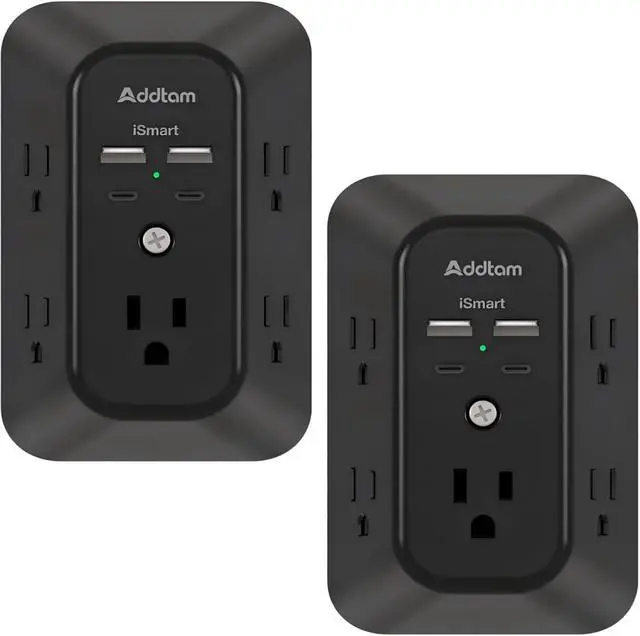 Main image of Addtam Outlet Extender 2-Pack, Power Bars with Surge Protector 1800J, 3-Side USB Wall Charging Station, Multi Plug Outlet 4 USB Ports(2 USB C) for Home Office Travel, Black
