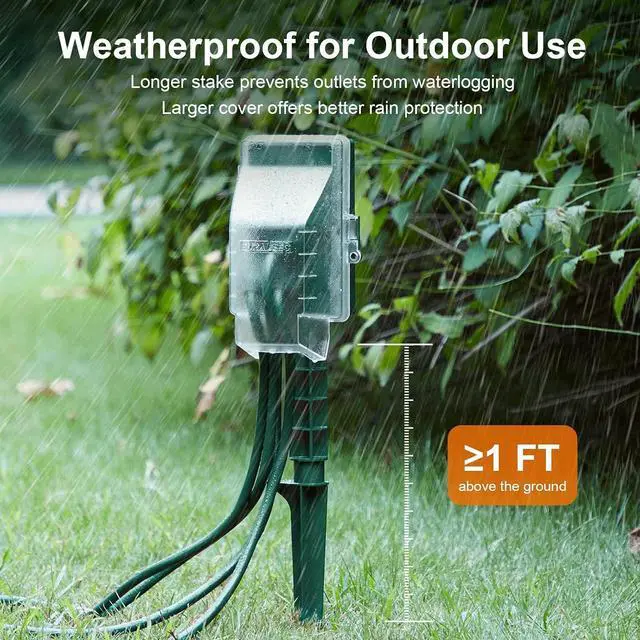 Alt view image 5 of 7 - SURAIELEC Outdoor Power Stake Light Timer, Dusk to Dawn, 6 Electrical Outlet Power Strip Weatherproof, 6FT Extension Cord Multiple Outlet for Patio Lights, Sprinkler, Garden, Halloween Decorations