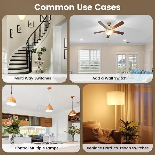 Alt view image 6 of 7 - SURAIELEC 3 Way Wireless Light Switch and Receiver Kit, Decorator Rocker Wall Switch, 15 AMP, 100FT, No Wiring No WiFi, Remote Control Light Switch, Neutral Wire Required (Upgrade Antenna Model)