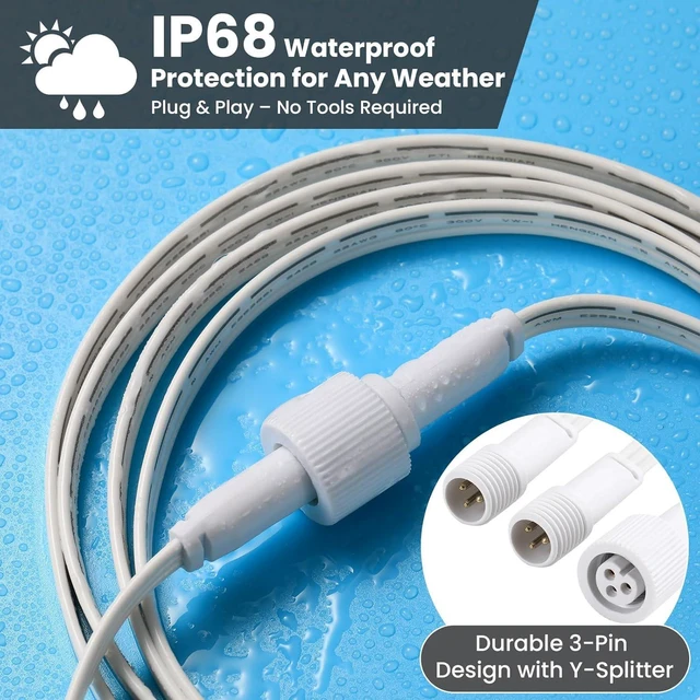 Alt view image 2 of 4 - Permanent Outdoor Lights Extension Cable for Govee,Waterproof Extension Cord Compatible with Govee 3Pin and Y-Shaped Extension Cord (2PACK 6.2FT Extension Cable with Y-Splitter)