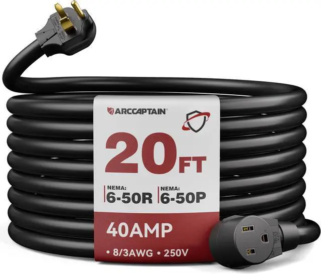 Main image of ARCCAPTAIN 40Amp 20ft Welder Extension Cord 8 AWG with Authorized Safety, 250V NEMA 6-50 Heat-Resistant Welding Cord 3 Prong for MIG/TIG/MMA Welder, Plasma Cutter