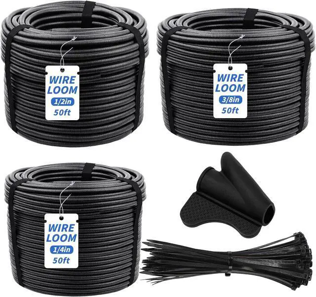 Main image of Split Wire Loom Tubing 1/4", 1/2", 3/8" x 50 FT Wire Protector Tubing, Automotive Wire Flexible Conduit Cord Covers with 50 Cable Ties for Automotive Marine RV Agriculture Electrical Cable Protection