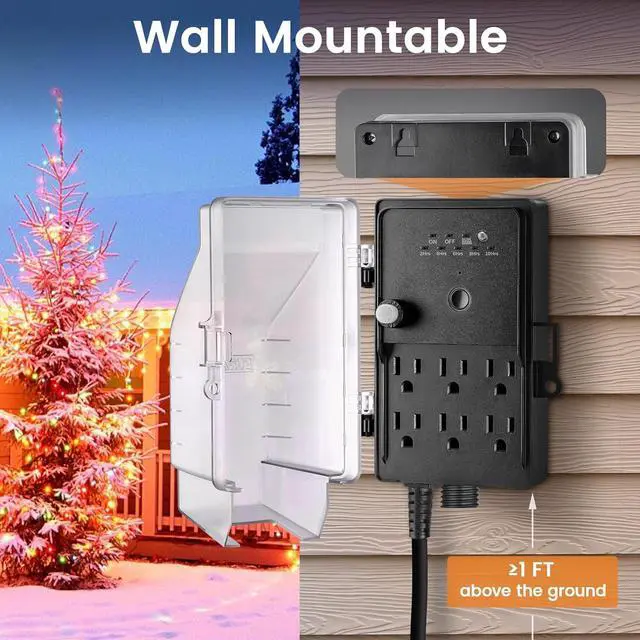 Alt view image 6 of 7 - SURAIELEC Outdoor Power Stake, Dusk to Dawn Light Timer, 15FT Extension Cord Multiple Outlet; 6 Electrical Outlet Power Strip Weatherproof, for Patio Lights, Sprinkler, Garden, Christmas Decorations