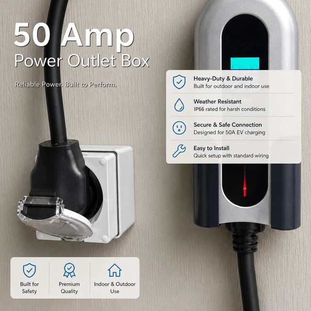 Alt view image 4 of 7 - 50Amp Power Outlet Box,125/250Volt NEMA 14-50R Receptacle Outdoor dustproof and Weatherproof for Electric Vehicles, generators, Welding Machines, etc.ETL Listed