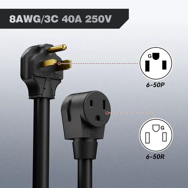 Alt view image 7 of 7 - ARCCAPTAIN 40Amp 20ft Welder Extension Cord 8 AWG with Authorized Safety, 250V NEMA 6-50 Heat-Resistant Welding Cord 3 Prong for MIG/TIG/MMA Welder, Plasma Cutter
