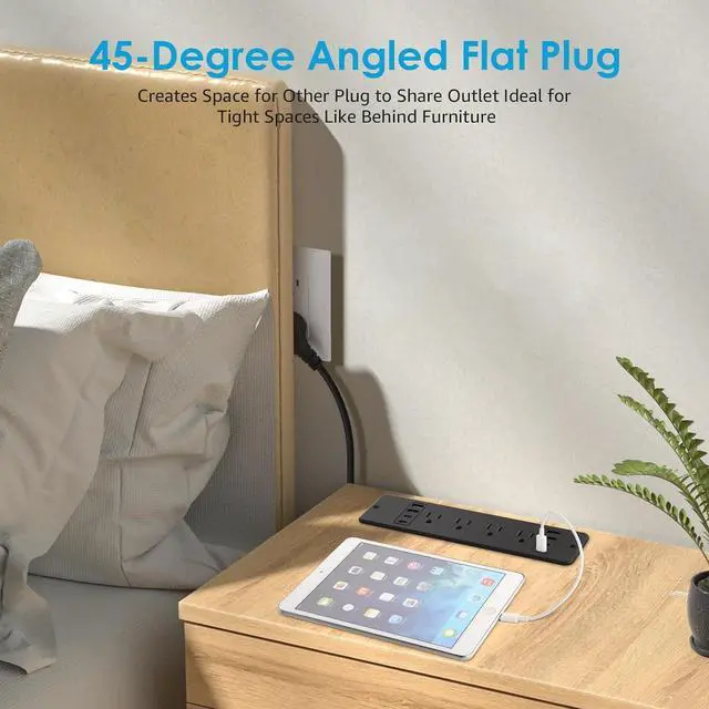 Alt view image 6 of 7 - 8 Outlet Recessed Power Strip, 30W Fast Charging Furniture Power Outlet USB C, 4 USB-A and 4 USB-C, 6ft Power Cord.