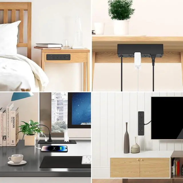 Alt view image 7 of 7 - 8 Outlet Recessed Power Strip, 30W Fast Charging Furniture Power Outlet USB C, 4 USB-A and 4 USB-C, 6ft Power Cord.